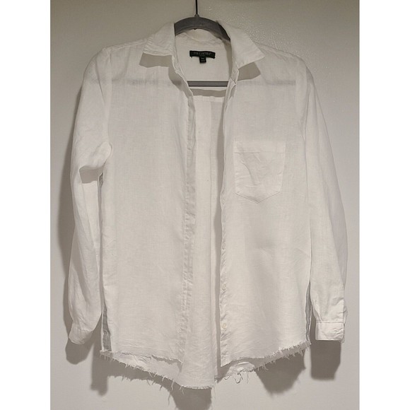 For Cynthia Womens Linen Button Down Shirt Size PM White Long Sleeve Collared - Picture 2 of 8